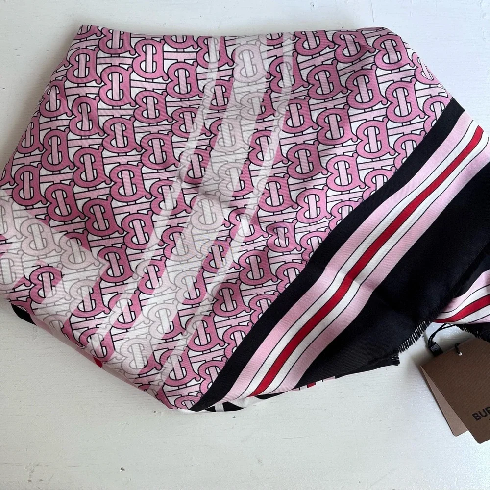 BURBERRY TB Monogram Heritage Square Silk Scarf in Bubblegum Pink - Picture 7 of 11